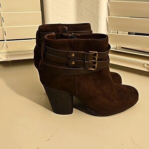 Torrid Faux Suede Brown Zip-Up Heeled Booties